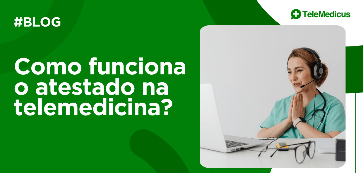 Texto alt: Profissional da saúde realiza atendimento online em notebook durante consulta virtual, ilustrando como funciona o atestado telemedicina com praticidade e atendimento remoto.